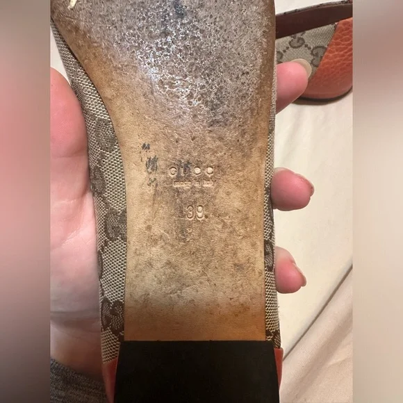 Gucci Beige/Orange GG Canvas And Leather Horsebit Ballet Flats US size 9 - Picture 7 of 7